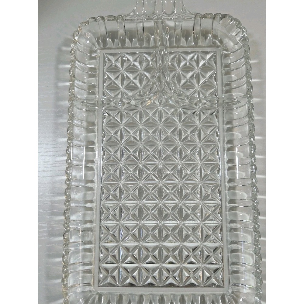 Vintage  Anchor Hocking Cubist Glass Snack Plate Tray Mid-Century Set Of 3